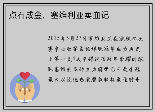 点石成金，塞维利亚卖血记